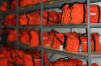 Shelves of bags of medical supplies
