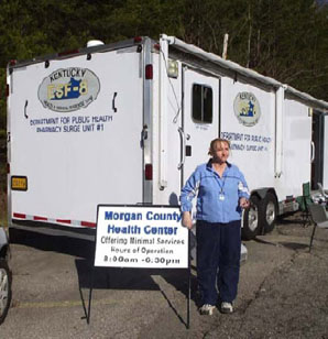 A Mobile Pharmacy Unit, purchased with HPP funds, was used as temporary office for the Morgan County Health Department.