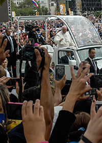 Pope Francis in his motorcade.