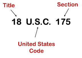 In the citation 18 U.S.C.  175, the Title is presented as the first 2 digits; U.S. Code as U.S.C; and the section as last 3 digits.