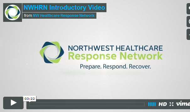 Vimeo icon:  Northwest Healthcare Response Network.  Prepare. Respond. Recover.