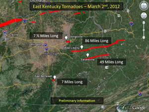 Map of impacted area in eastern Kentucky.